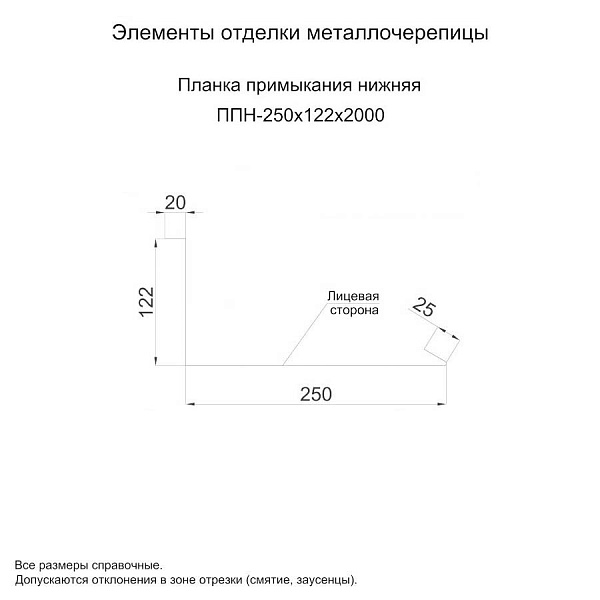 Планка примыкания нижняя 250х122х2000 (ПЭ-01-5015-0.5)
